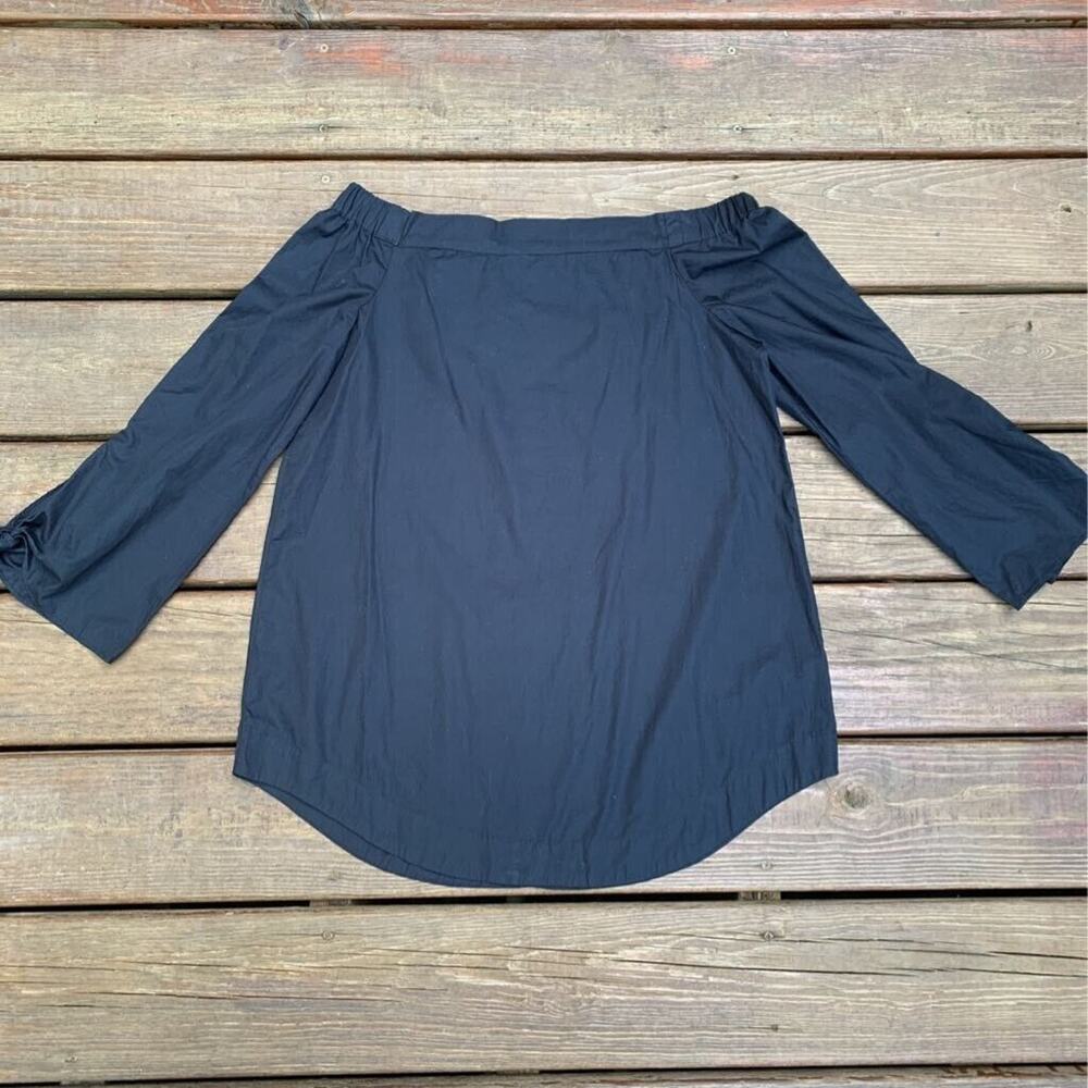 Free People Womens Blouse Blue Off Shoulder Long Sleeve Tie Knot 100% Cotton XS - Picture 2 of 8